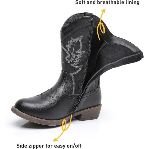 Blikcon Girls Glitter Cowgirl Boots Western Mid-Calf Riding Shoes (All Kids) - Picture 4 of 7